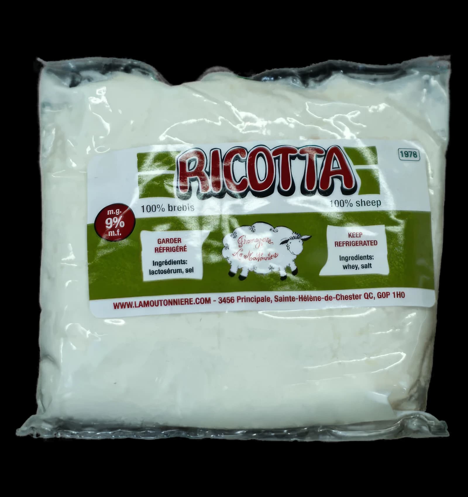 Ricotta de La Moutonnière dans son emballage