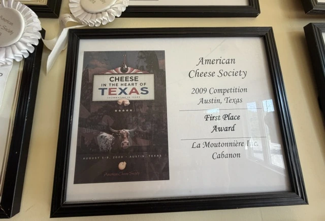 American Cheese Society 2009 diploma, Austin TX, 1st place Cabanon, photographed