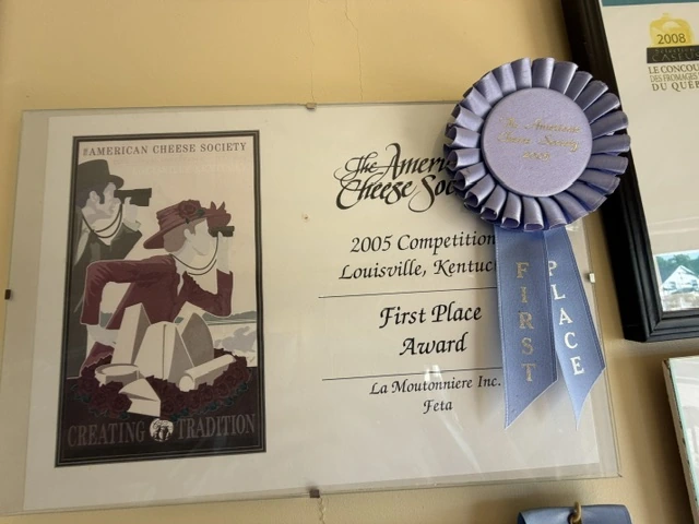 American Cheese Society 2005 diploma, Louisville KY, 1st place Feta, photographed