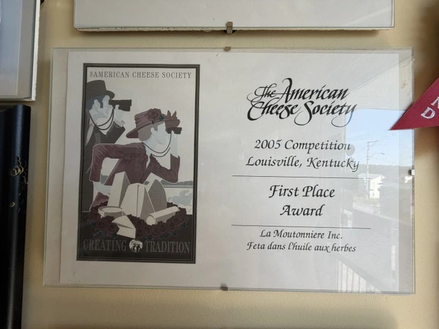 American Cheese Society 2005 diploma, Louisville KY, 1st place Feta in herb oil, photographed